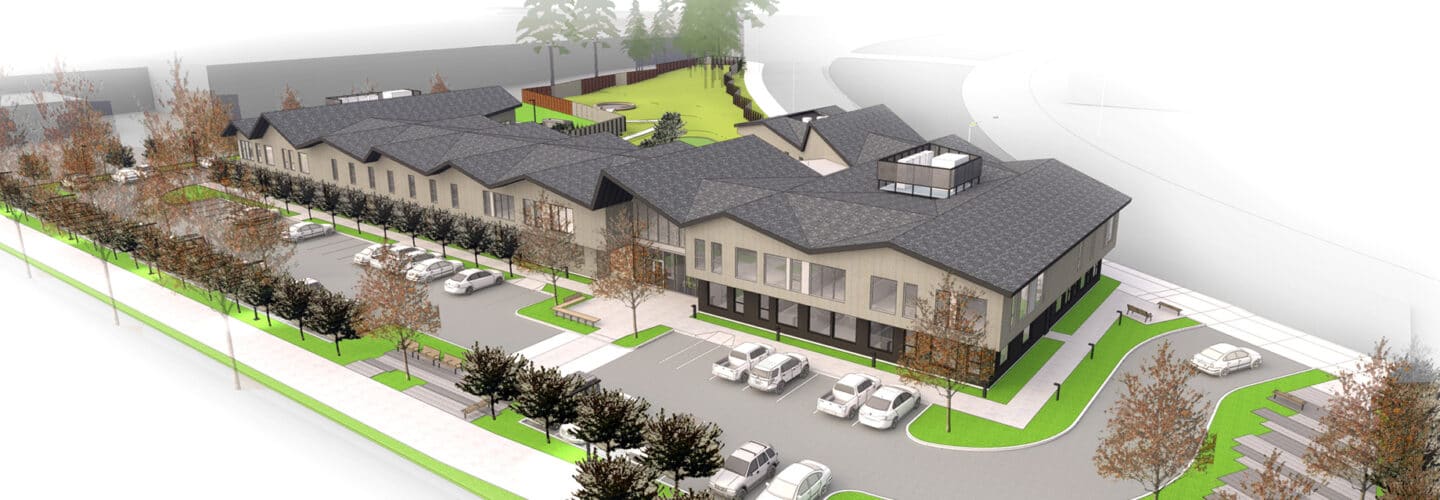 Artist's rendering aerial view of Fora Health building